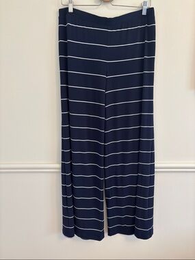Chico's Navy and White Striped Wide-Leg Pants